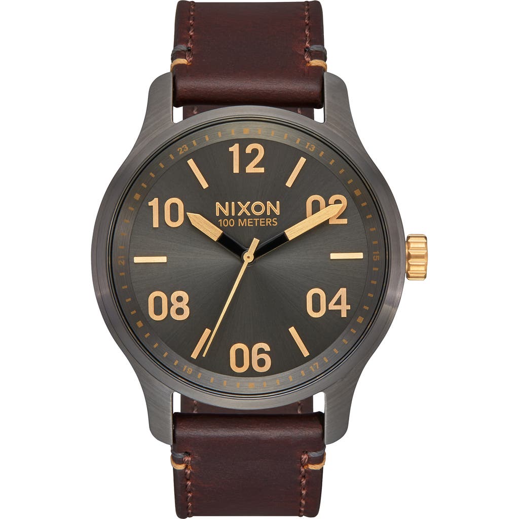 Nixon Patrol Leather Strap Watch, 42mm In Gray