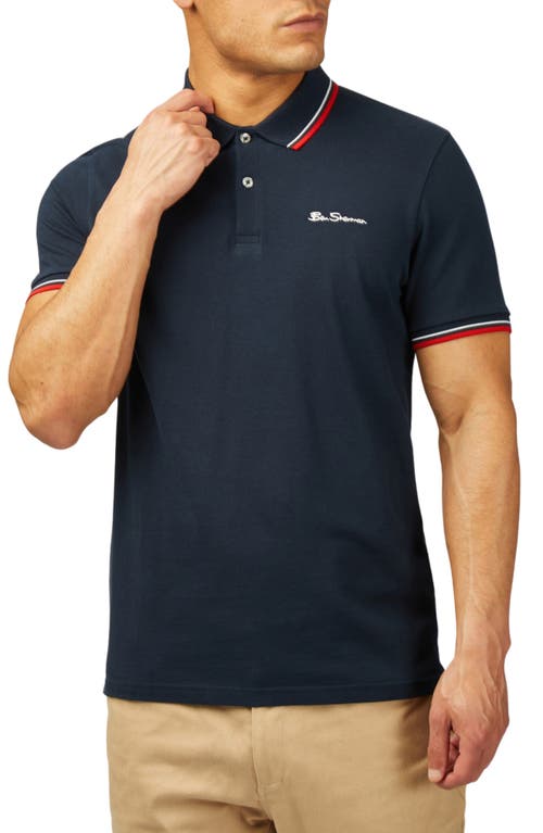 Shop Ben Sherman Signature Tipped Organic Cotton Piqué Polo In Dark Navy