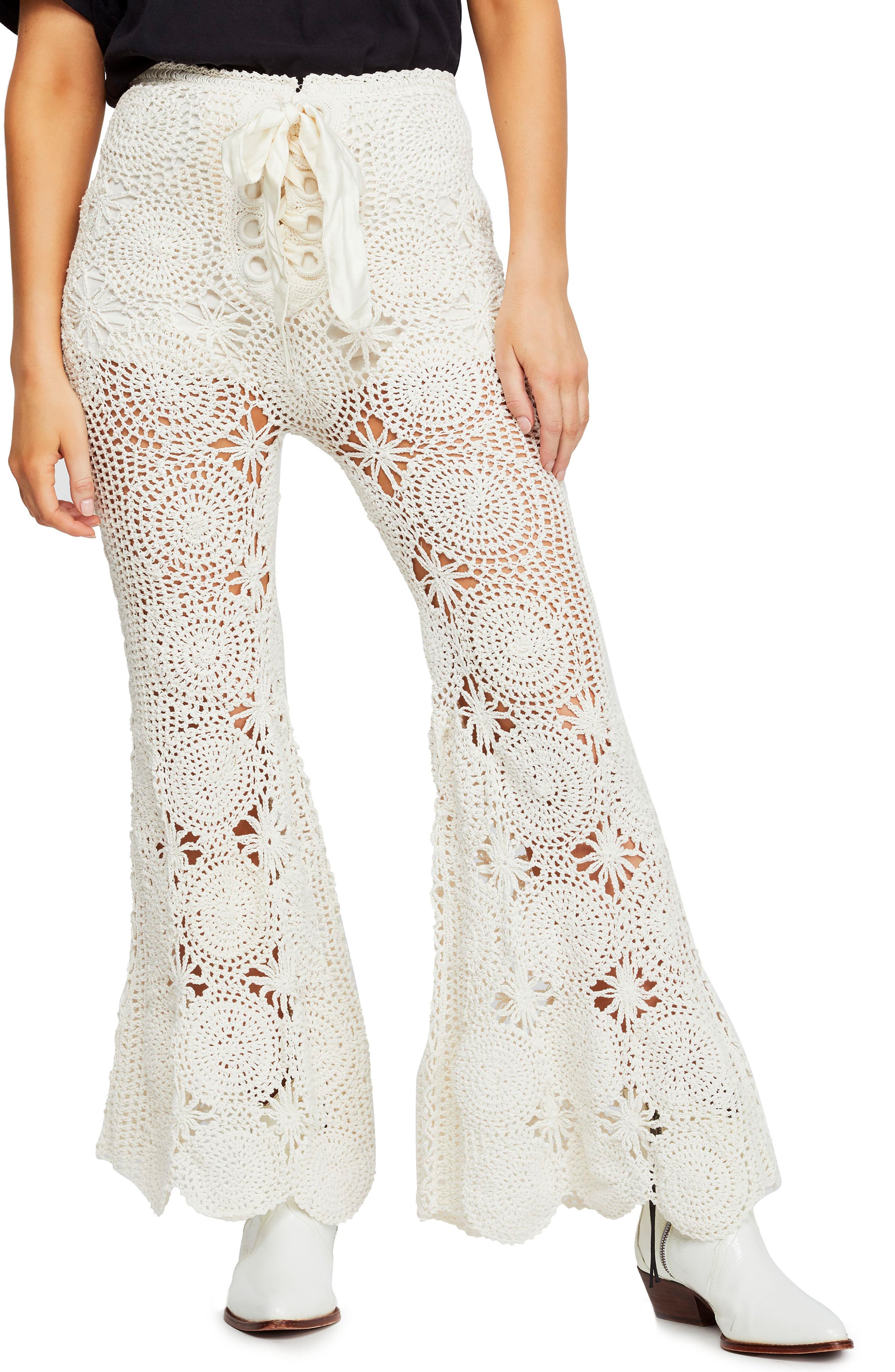 Free People Crochet Lace Flare Pants, Ivory