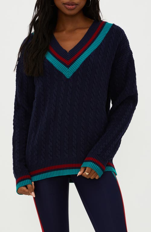 Shop Beach Riot Montana Cable Stitch Sweater In Ultramarine Colorblock