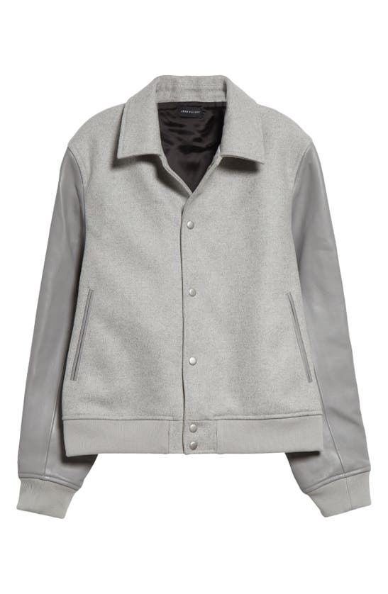 Shop John Elliott Wool Blend & Leather Varsity Jacket In Grey