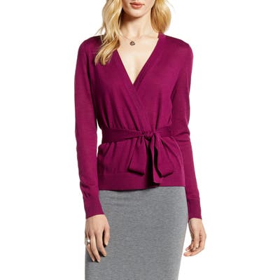 Petite Halogen Tie Waist Cardigan, Purple