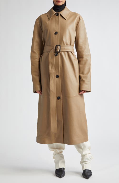 Shop Totême Toteme Oversize Belted Leather Coat In Truffle