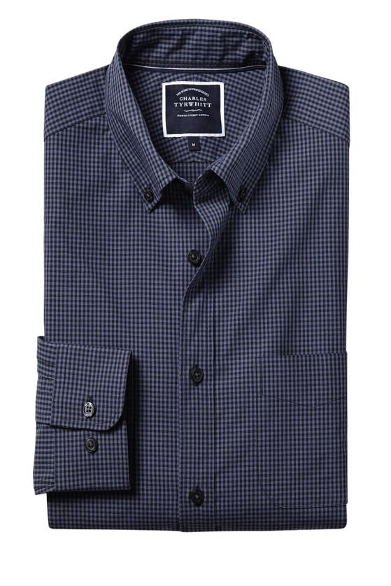 Shop Charles Tyrwhitt Slim Fit Button-down Collar Non-iron Stretch Poplin Mini Gingham Shirt In Indigo Blue