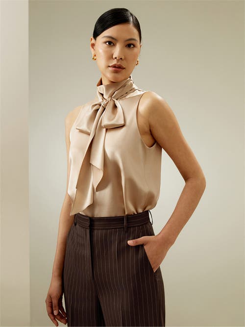 Shop Lilysilk Sleeveless Tie-neck Silk Blouse In Light Camel
