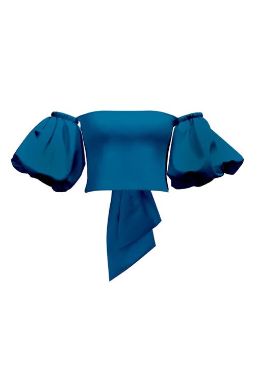 DIARRABLU Zany Off-the-Shoulder Puff Sleeve Satin Top in Teal
