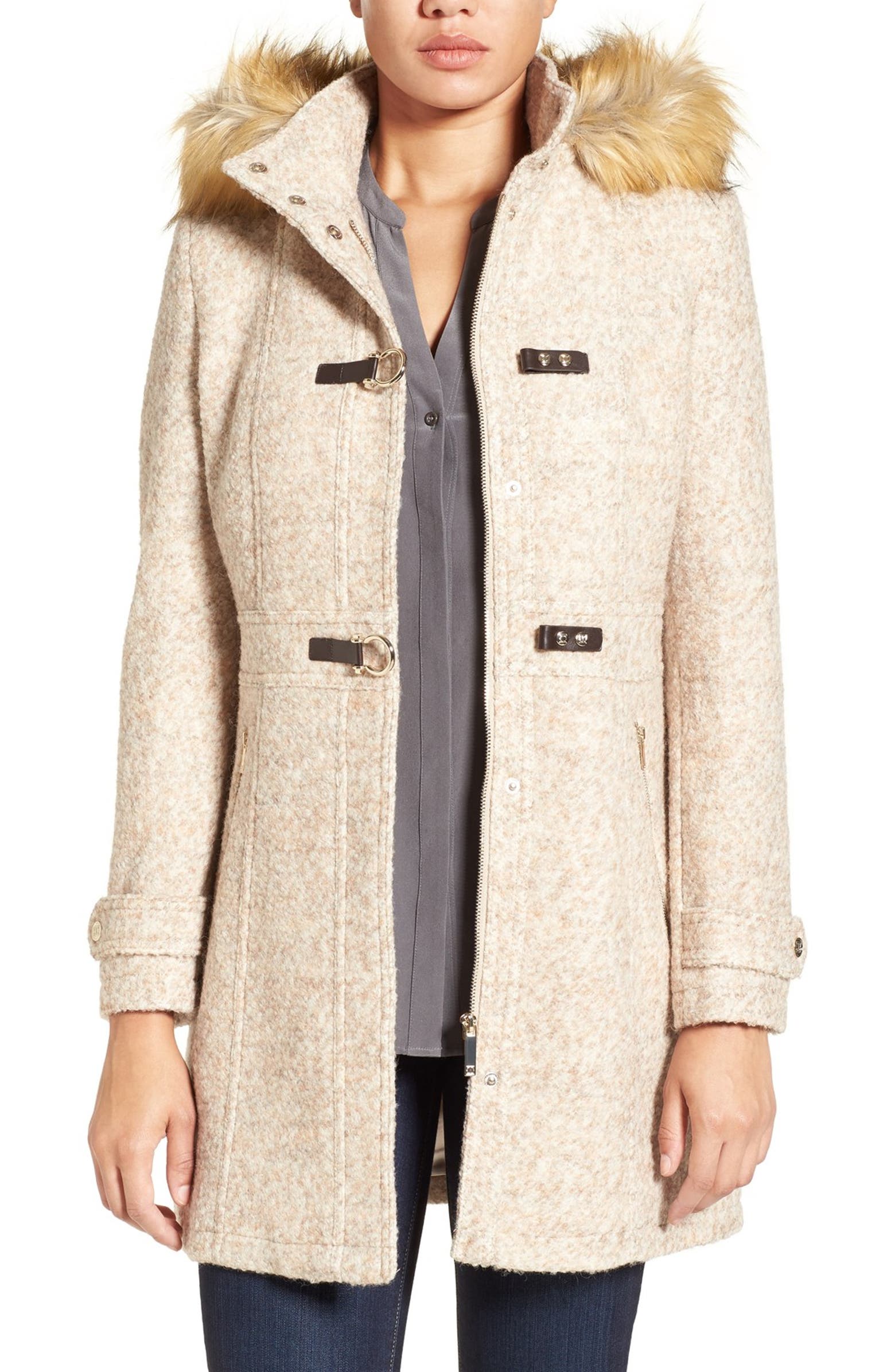 Ivanka Trump Hooded Toggle Coat with Faux Fur Trim | Nordstrom