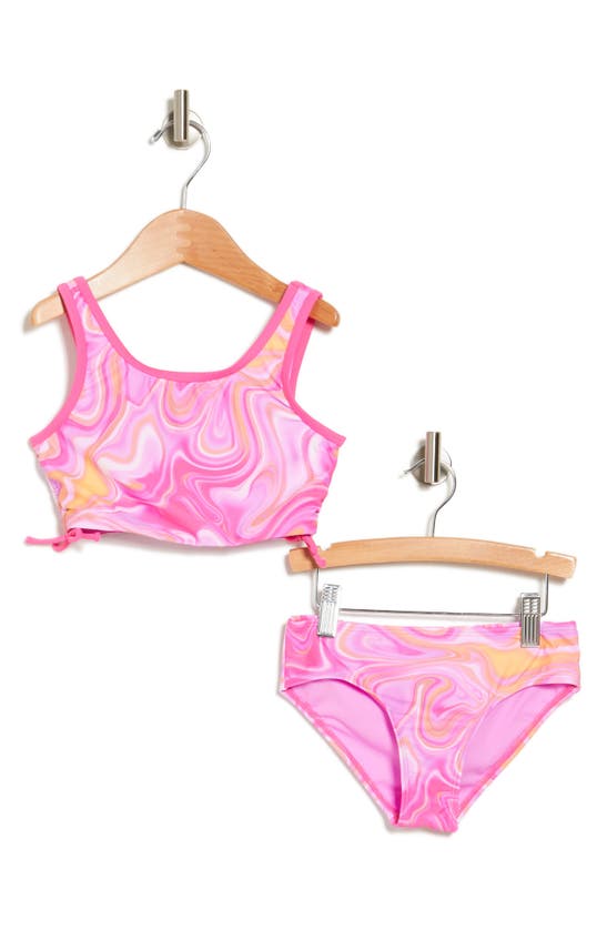 Shop Breaking Waves Kids' Marble Two-piece Bikini Swimsuit In Pink Multi