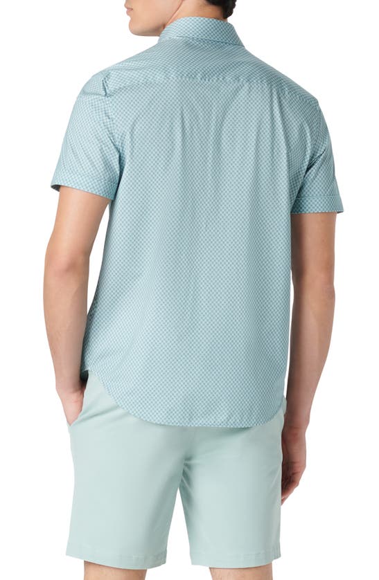 Shop Bugatchi Miles Ooohcotton® Geo Print Short Sleeve Button-up Shirt In Jade