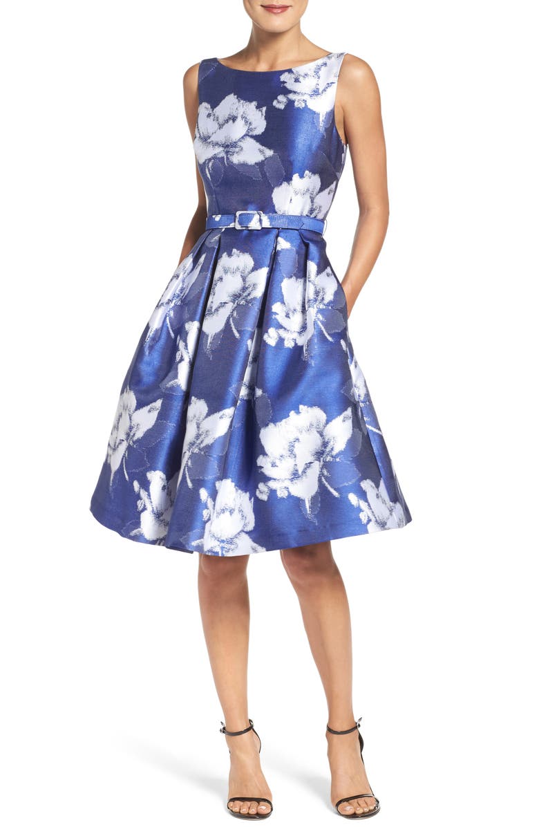 Eliza J Belted Floral Jacquard Dress | Nordstrom