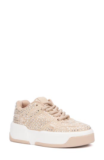Olivia Miller Lunar Rays Rhinestone Sneaker In Tan