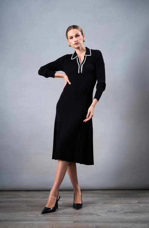 Halogenr Halogen(r) Contrast Trim Long Sleeve Sweater Dres In Rich Black