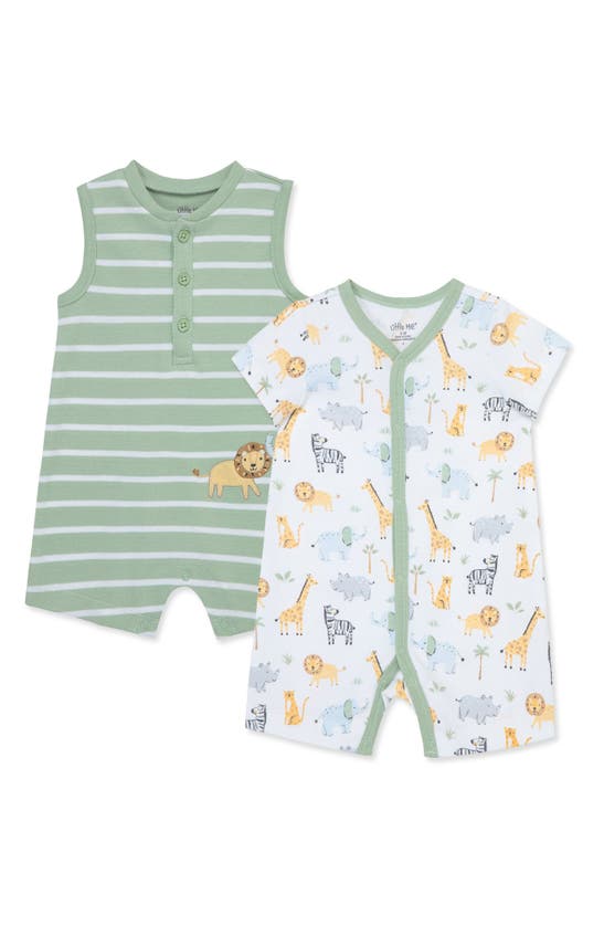 Shop Little Me Assorted 2-pack Safari Rompers In Green