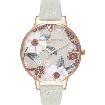Olivia Burton Bejewelled Leather Strap Watch,