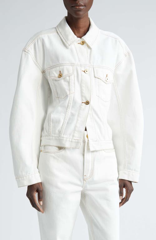 La Veste de-Nîmes Denim Trucker Jacket in Off-White/Tabac