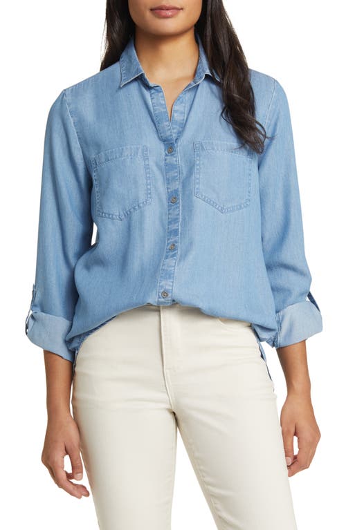beachlunchlounge Arlita Chambray Button-Up Shirt Medium Blue at
