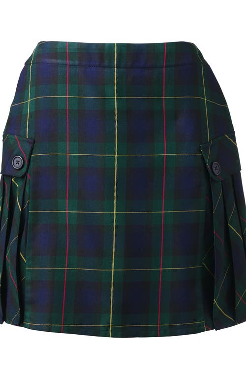 Lands' End School Uniform Young Side Pleat Plaid Skort Above The Knee In Hunter/classic Navy Plaid