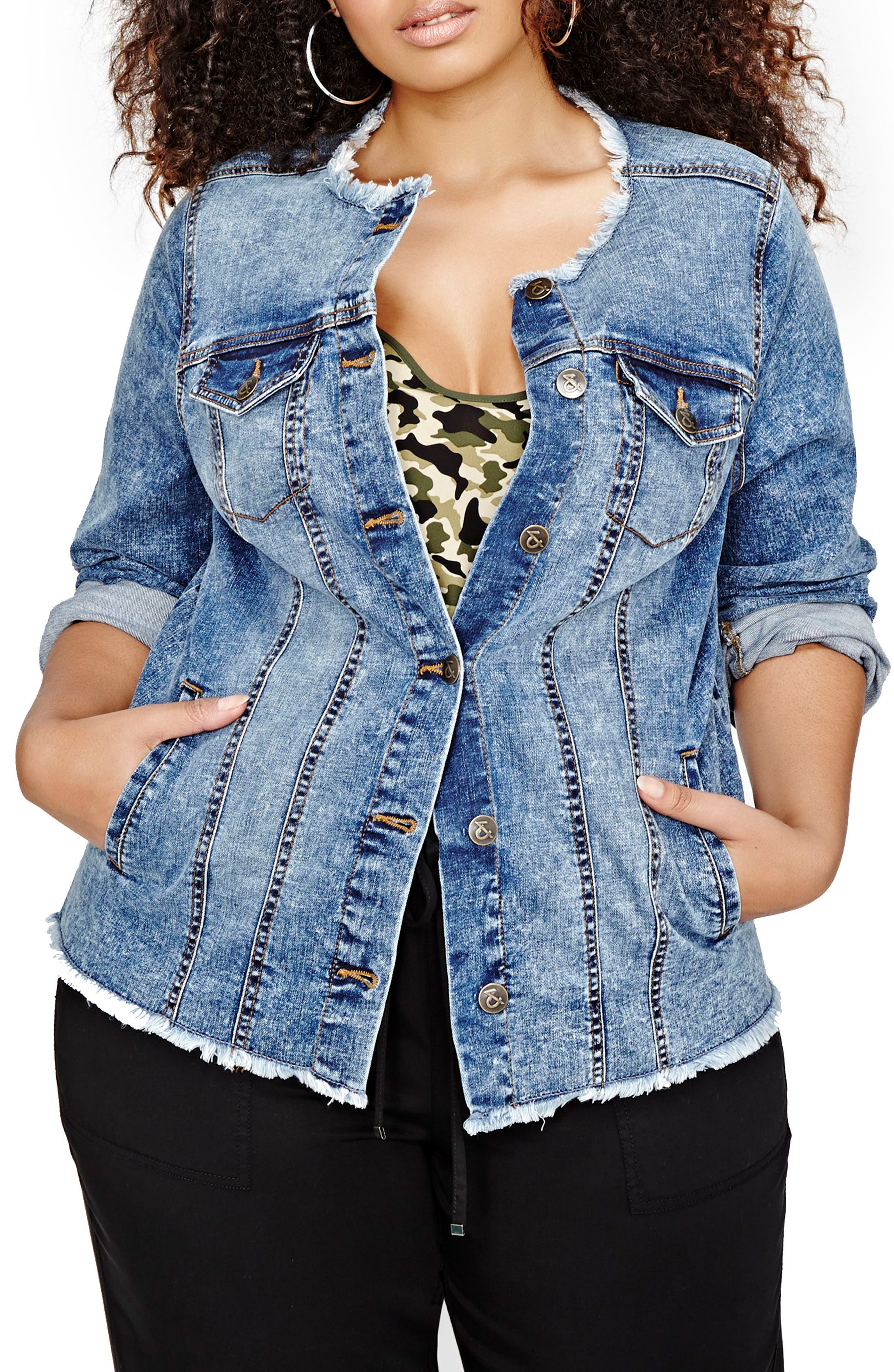 Elektriker Skaldet Necklet Plus Size Collarless Denim Jacket Online Sale, UP TO 66% OFF