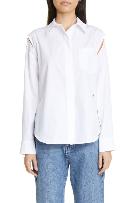 Victoria Beckham Cold Shoulder Poplin Button-up Shirt In White