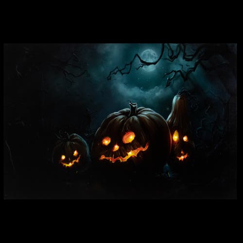 Northlight Led Lighted Spooky Halloween Jack-o-lanterns Canvas Wall Art In Orange