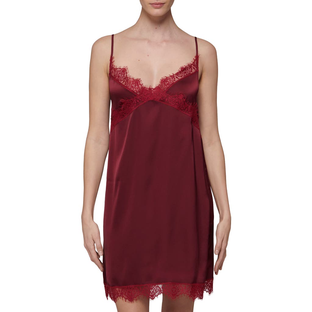 Simone Perele Lace Trim Satin Chemise In Spinel Red