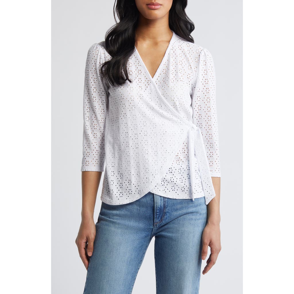 Loveappella Eyelet Wrap Top In White