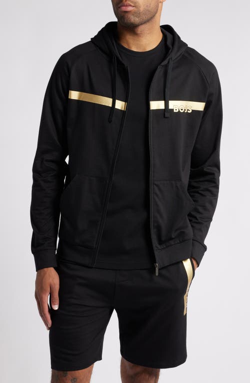 Shop Hugo Boss Boss Authentic Cotton Zip Hoodie In Black