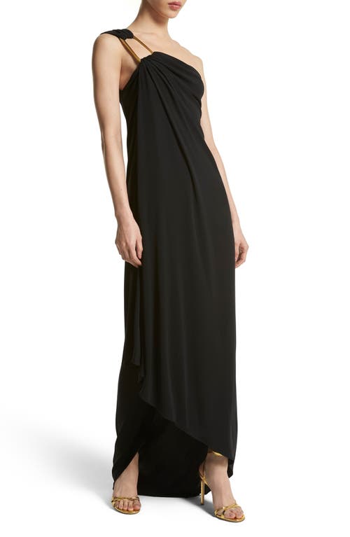 Michael Kors Collection One Shoulder Matte Jersey Toga Gown in 001 Black at Nordstrom