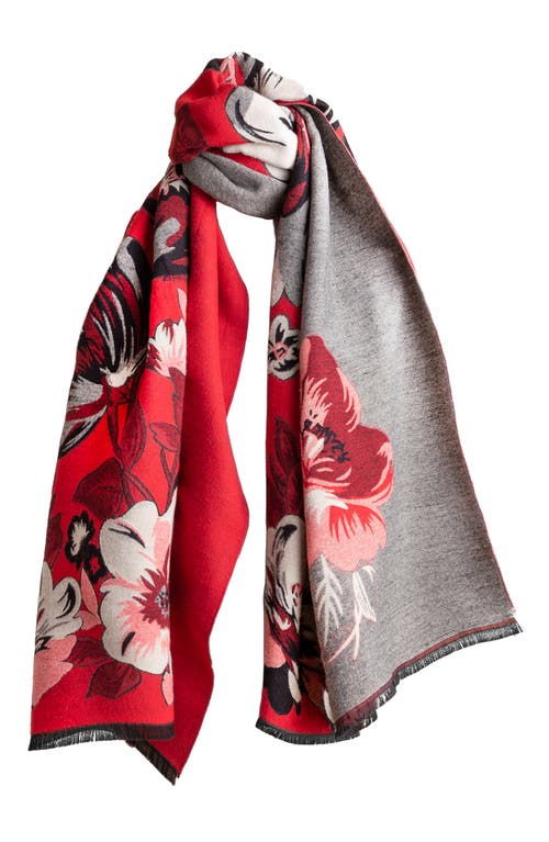 Saachi Floral Reversible Scarf In Red/grey/black