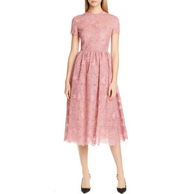 Valentino Floral Organza Midi Dress, 8 IT - Pink