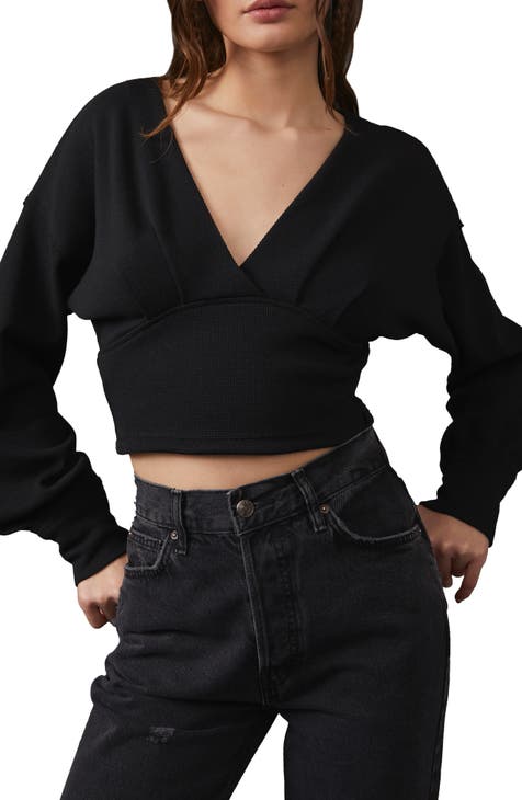 Effortlessly Modern Black Long Sleeve Surplice Bodysuit