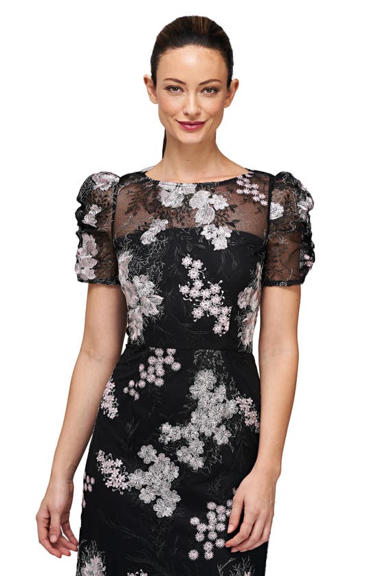 Shop Js Collections Hope Floral Embroidered Cocktail Dress In Black/ Blush