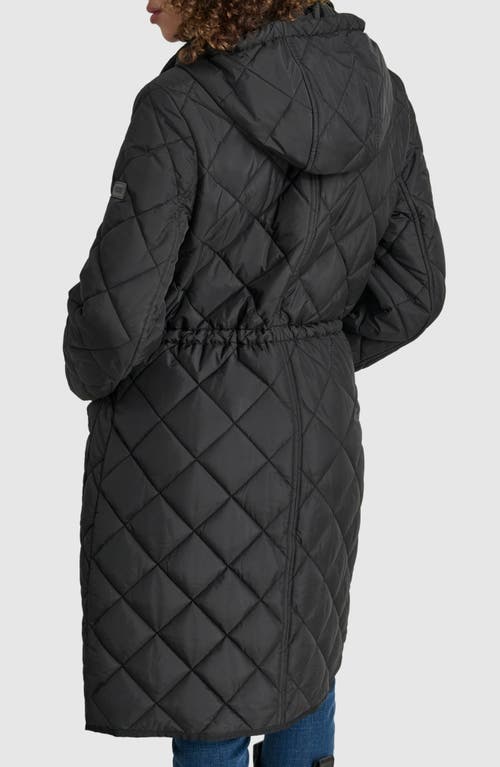 Dkny Women's Missy Diamond-quilted Hooded Parka In Black