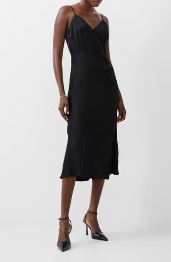 French Connection Ennis Ruched Satin Faux Wrap Midi Dress | Nordstrom