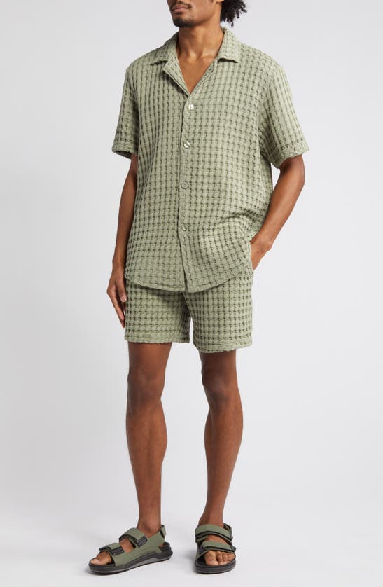 Shop Oas Porto Waffle Knit Cotton Shorts In Green