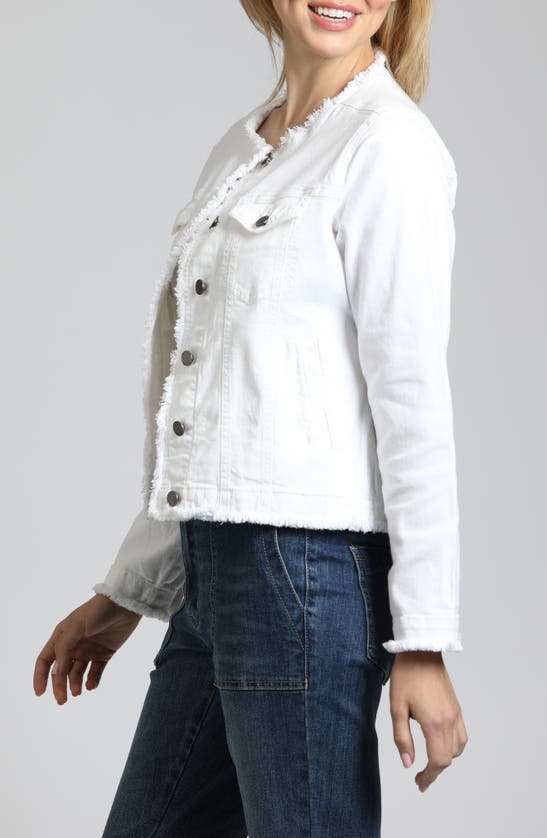 Shop Apny Frayed Collarless Denim Jacket In White