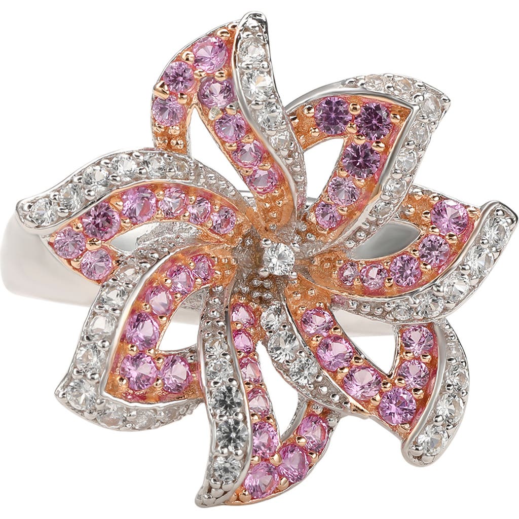 Suzy Levian Sterling Silver Blue Sapphire, Created White Sapphire & Brown Diamond Spiral Ring In Pink