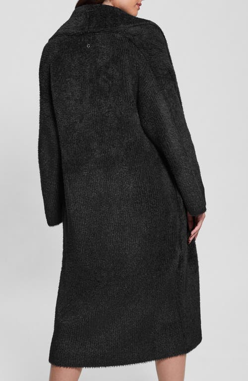 Guess Vero Fuzzy Shawl Collar Longline Cardigan In Jet Black