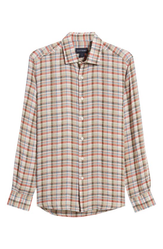 Shop Scott Barber Plaid Linen Twill Button-up Shirt In Spice