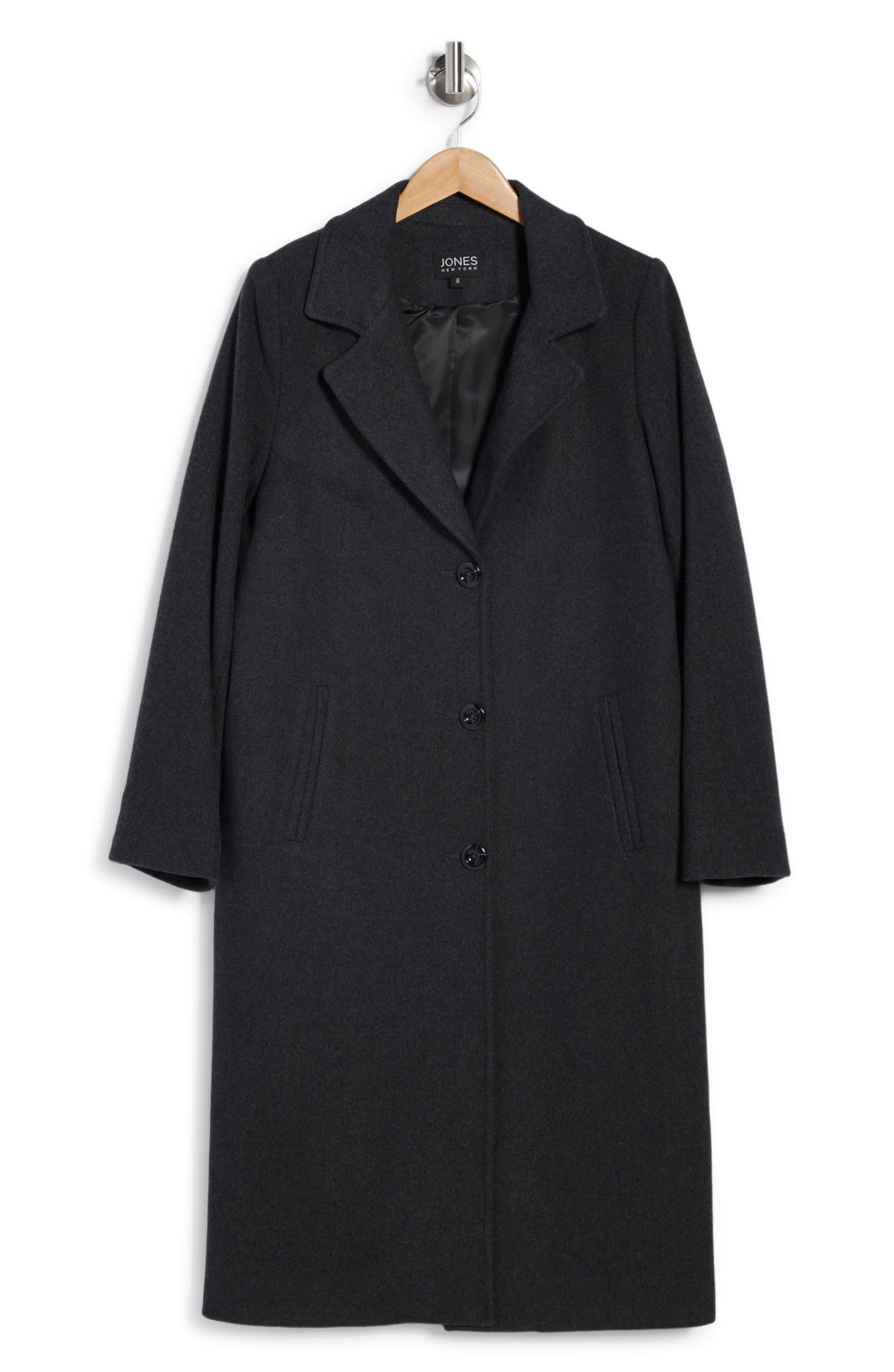 Jones New York Single Breasted Notch Lapel Long Wool Blend Coat - 14