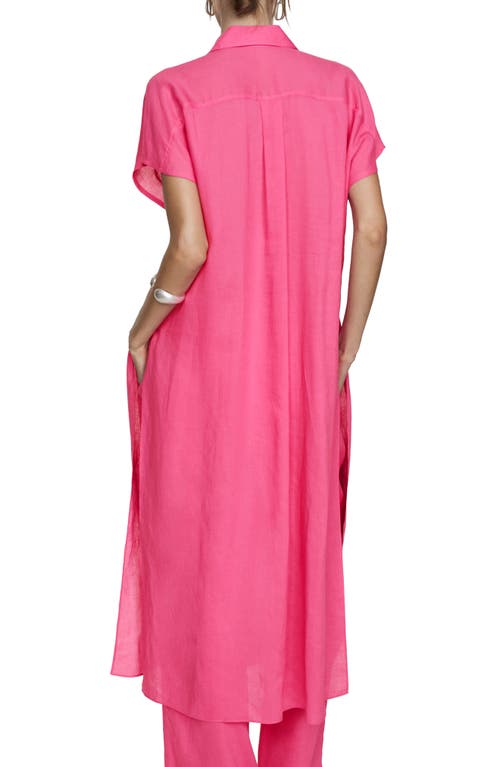 Shop Mango Pleated Side Slit Midi Shirtdress In Pink