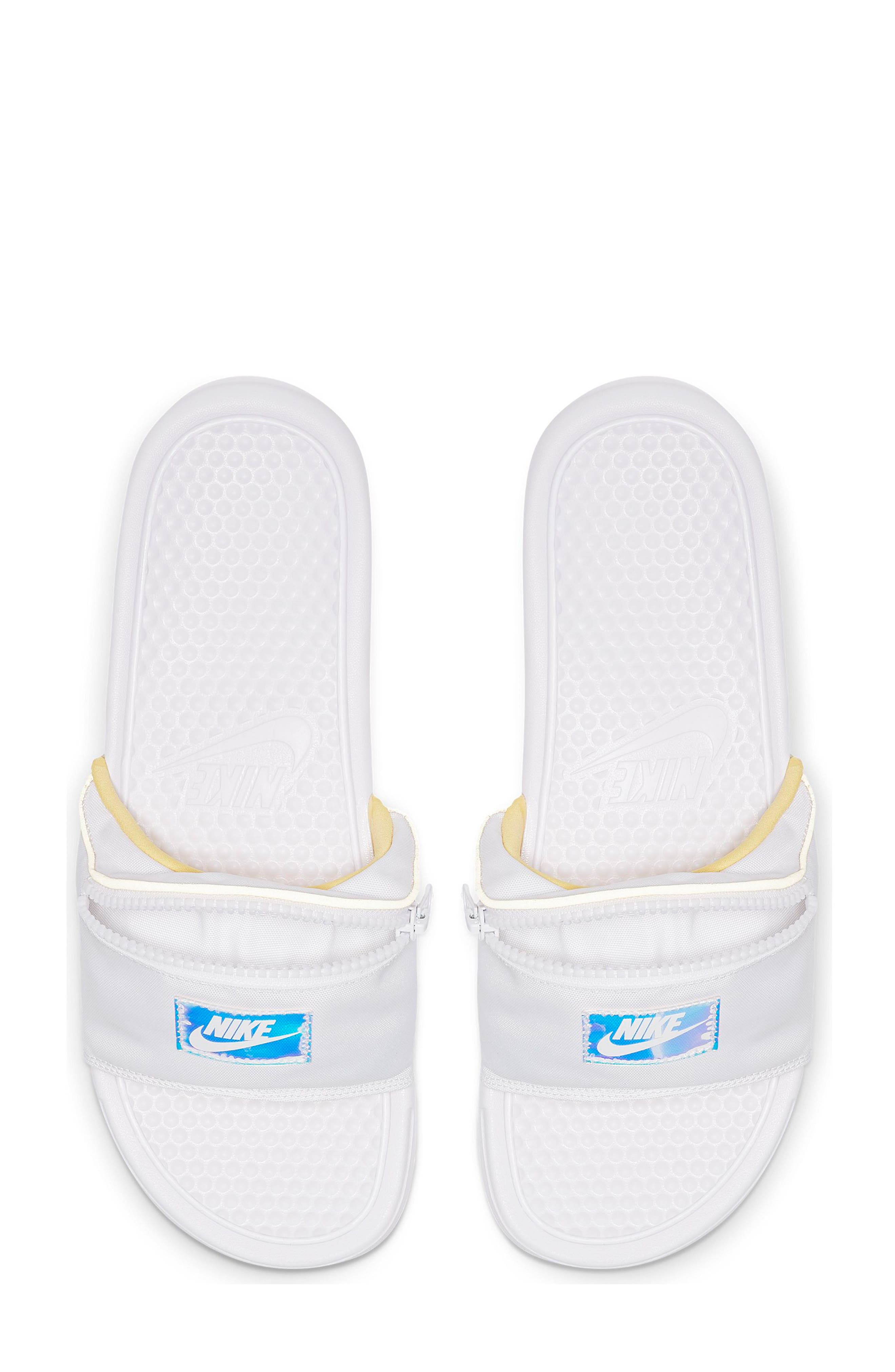 white nike benassi sandals