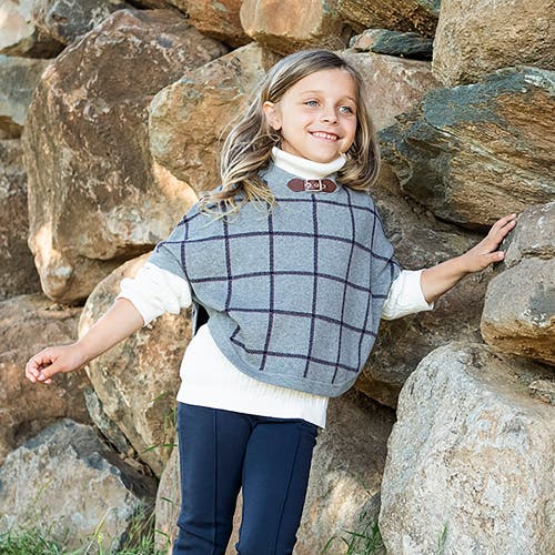 Shop Hope & Henry Girls' Organic Sweater Cape, Kids In Gray Plaid