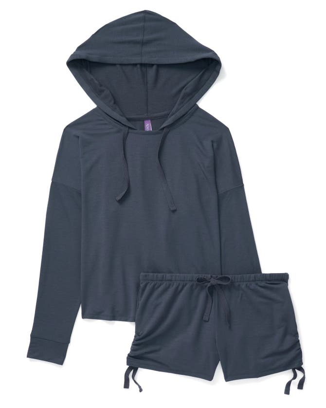 Shop Adore Me Abbey Hoodie & Short Loungewear Set In Dark Grey