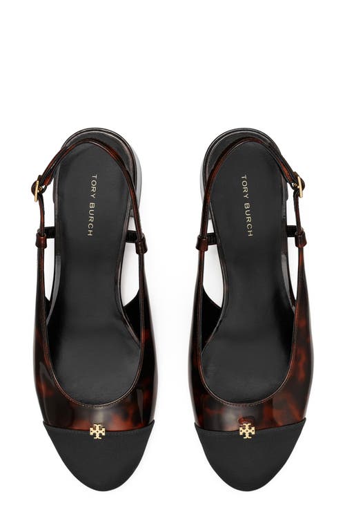 Shop Tory Burch Cap Toe Slingback Pump In Tortoise Patent/black