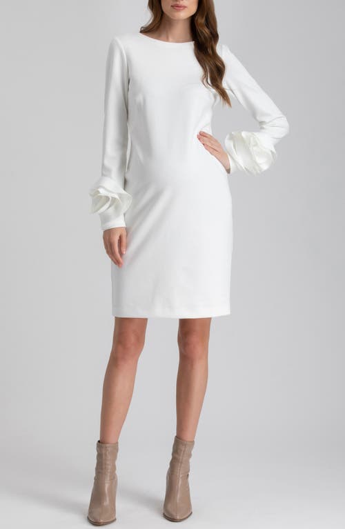 PIETRO BRUNELLI Rosette Cuff Long Sleeve Maternity Sheath Dress in White 