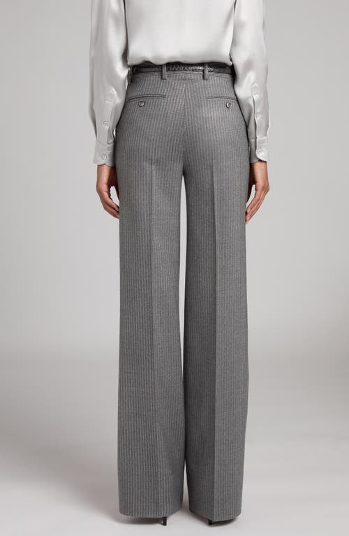 Tom Ford Metallic Stripe Wool Flannel Bootcut Pants In Grey Melange