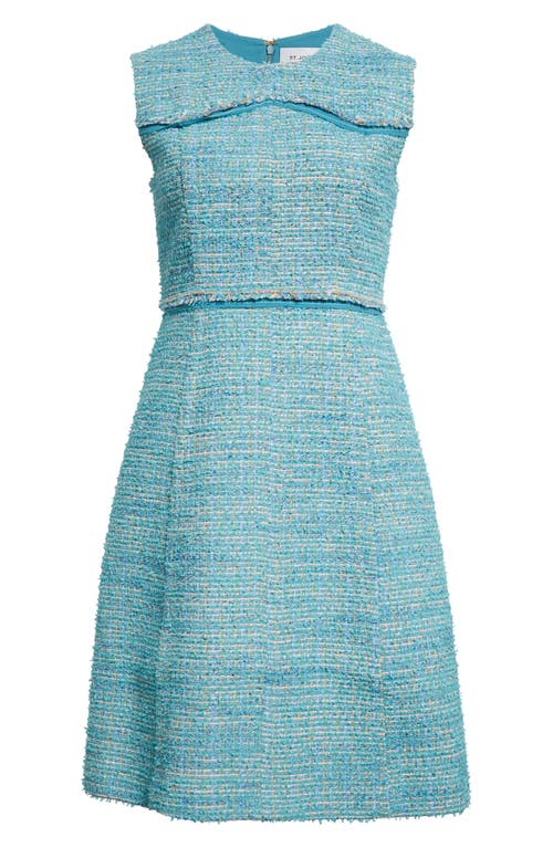 Shop St John St. John Collection Light Textured Eyelash Tweed A-line Dress In Dark Teal/sage Multi