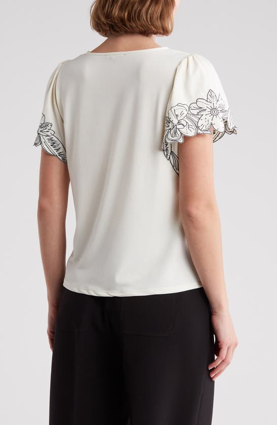 Shop Adrianna Papell Embroidered Trim T-shirt In Cream/ Black