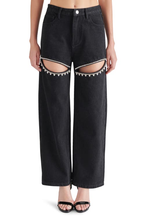 Steve Madden Taylor Rhinestone Trim Pants In Black